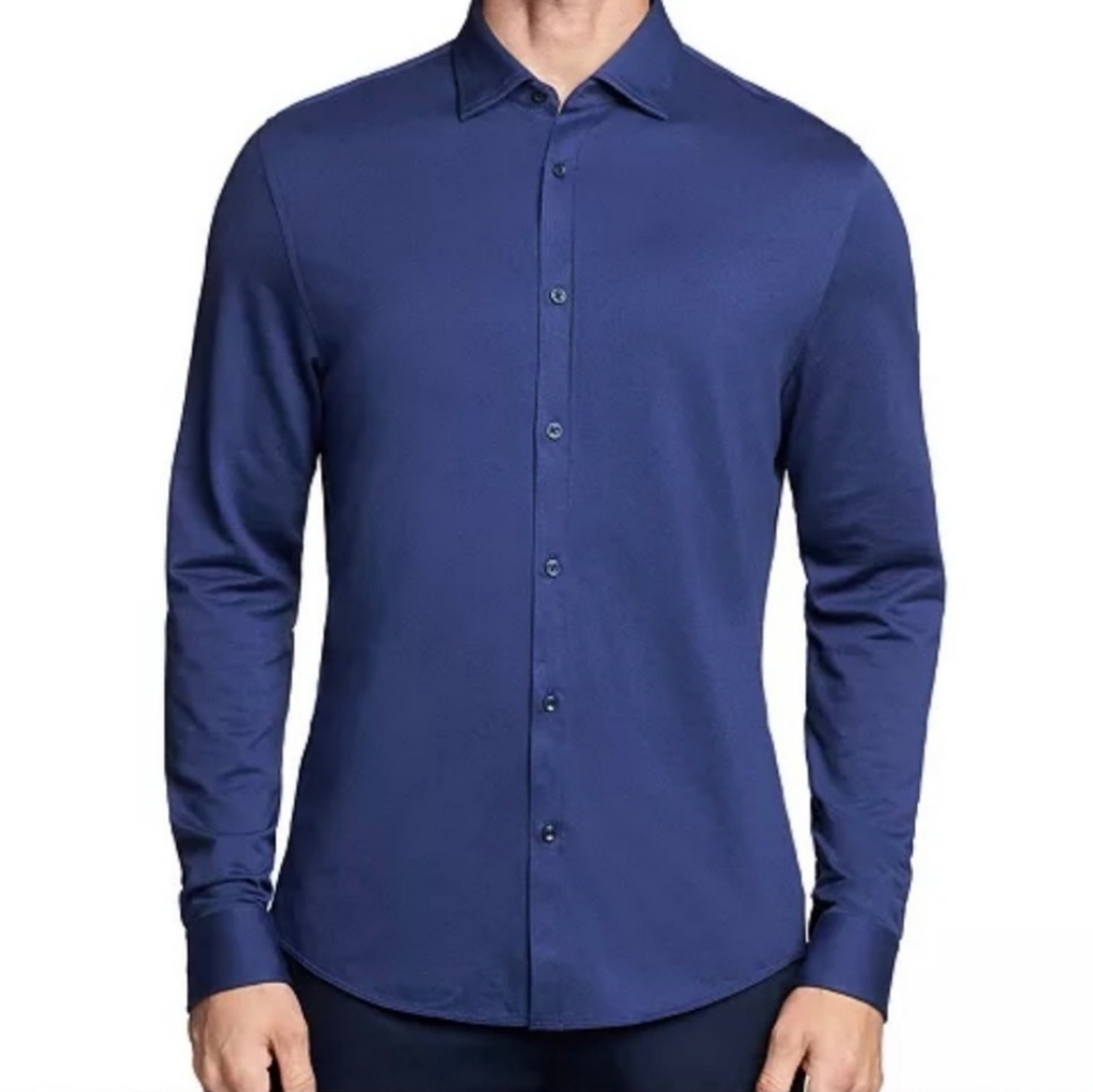 Michael Kors Slim Fit Blue Stretch Long Sleeve Button Down Dress Shirt